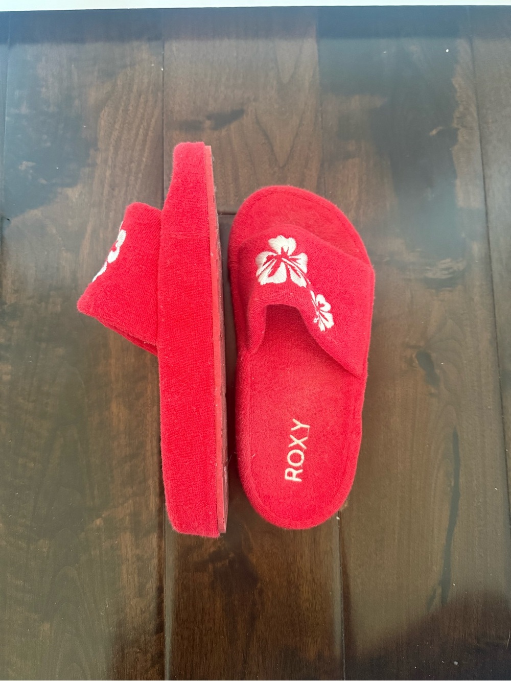 Roxy Red Terry Hibiscus Slide Sandals - Picture 2 of 3
